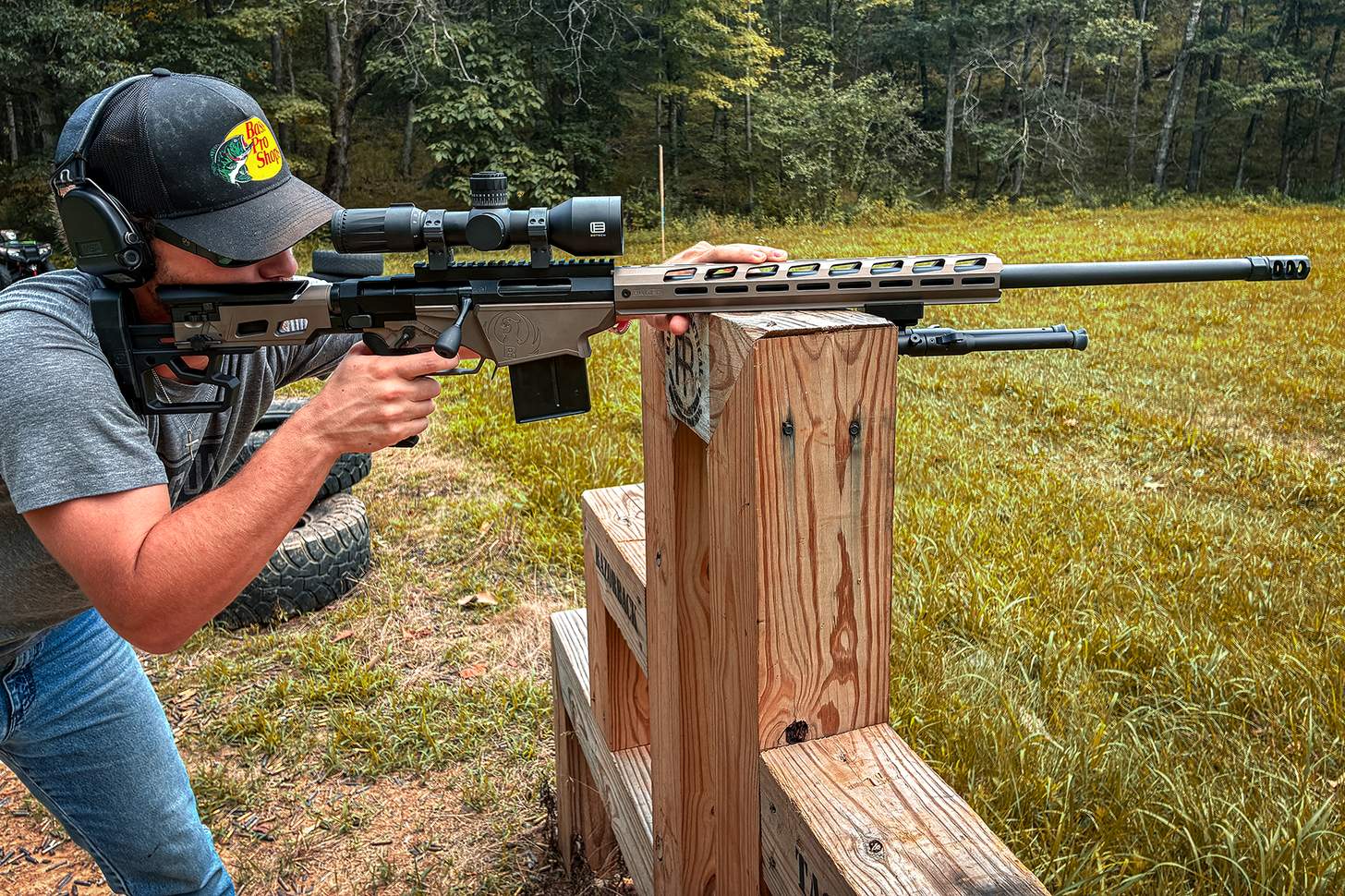shooting from a wooden post
