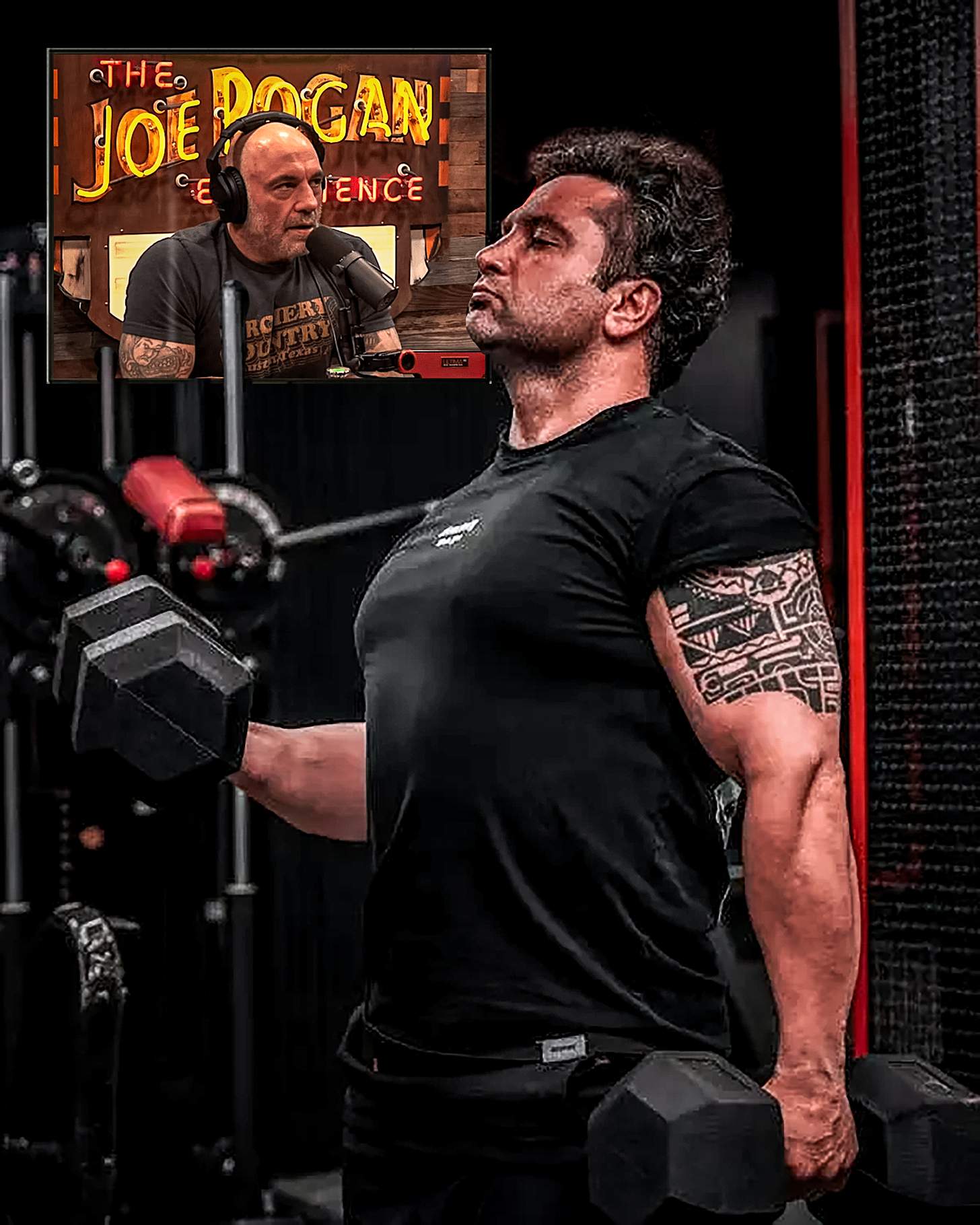 listening to joe rogan while popping off dumbbell curls