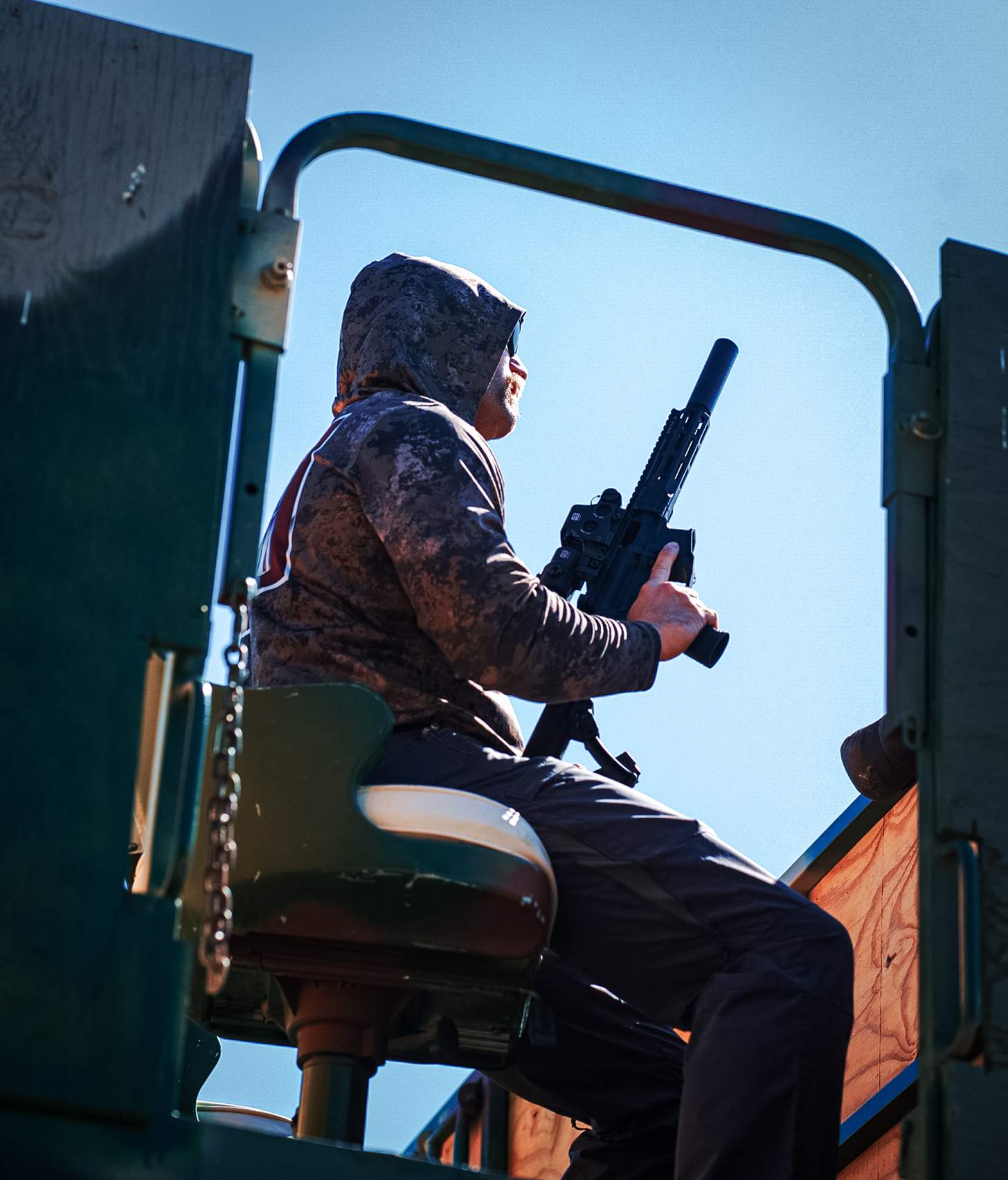 Running a Daniel Defense PCC on the Truck Stage. The gun is topped with an EOTech HHS II and fitted with a SilencerCo Spectre suppressor. 
