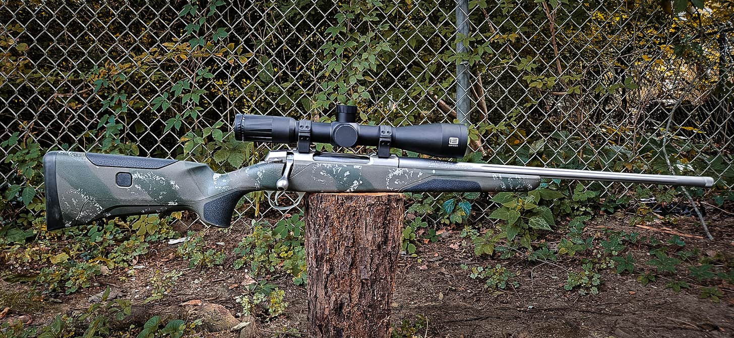 Sako 90 Finnlight on a tree stump