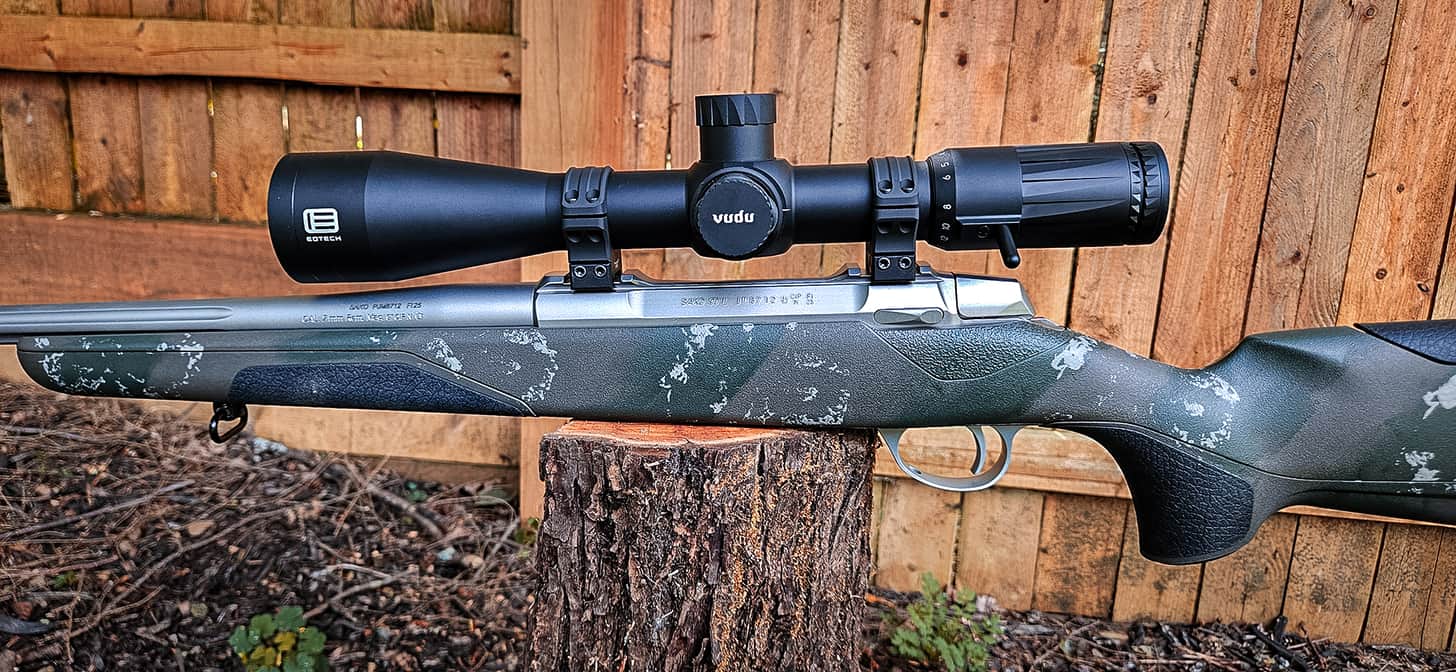 Sako 90 Finnlight rifle topped with an EOTECH Vudu 3.5-18X SFP riflescope
