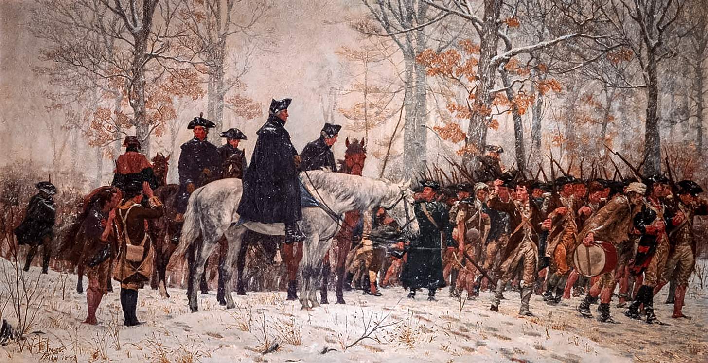 painting of george washing on the march to valley forge