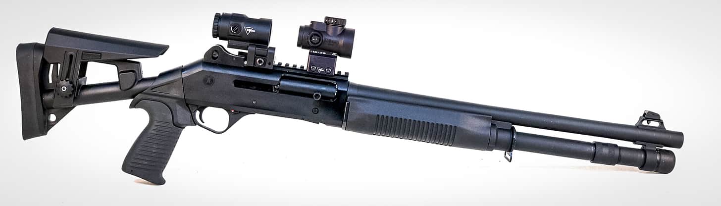 Trijicon MRO SD with magnifier on a tactical shotgun