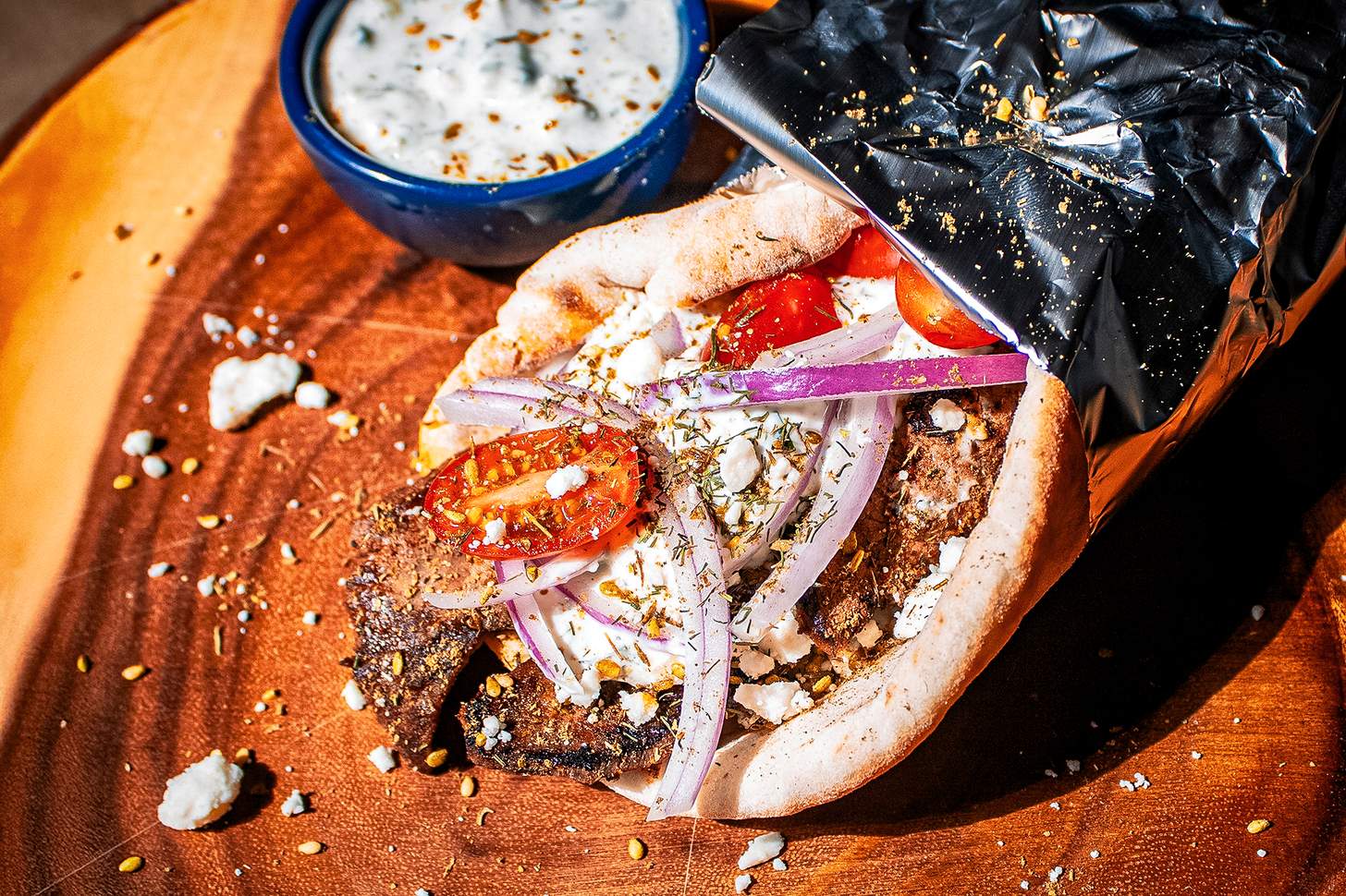 venison gyro with tzitsaki sauce