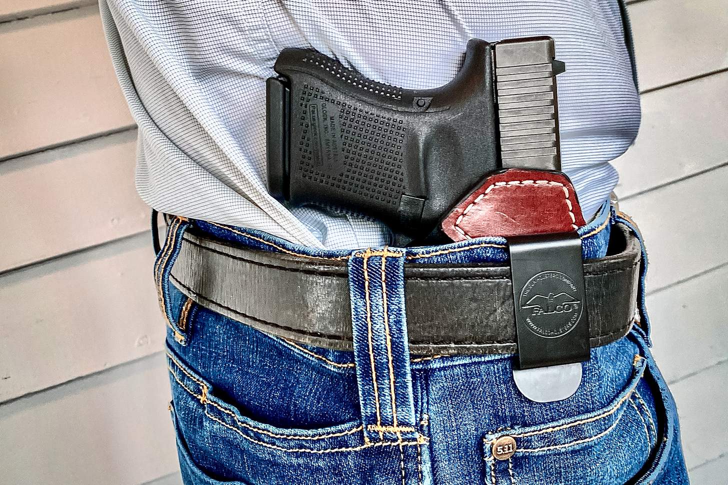 G29 in a Falco TalonGuard A911 Hybrid IWB holster on a person