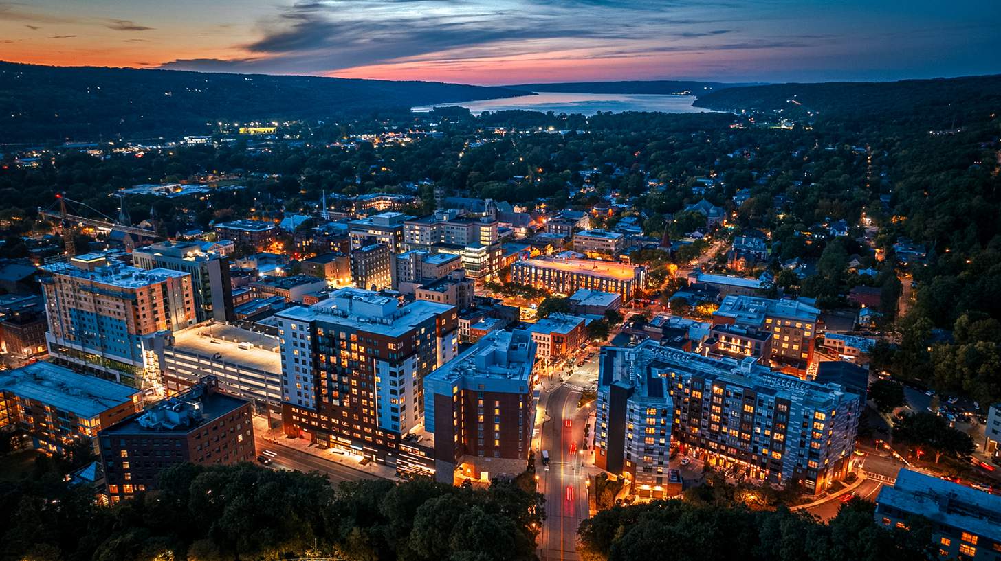 an areal shot of the Cornell University campus