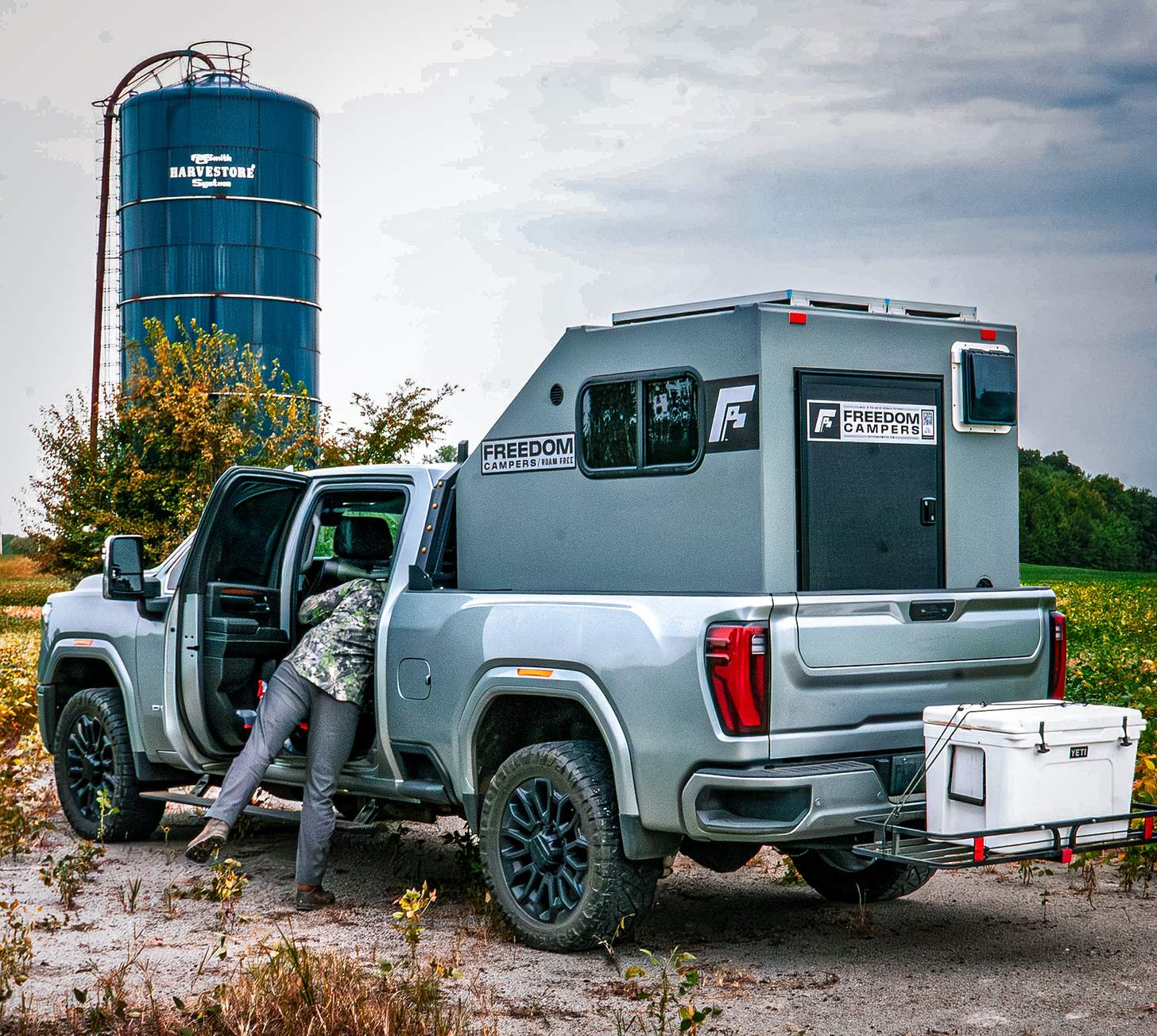Redneck Blinds Freedom Camper in a pickup truck bed