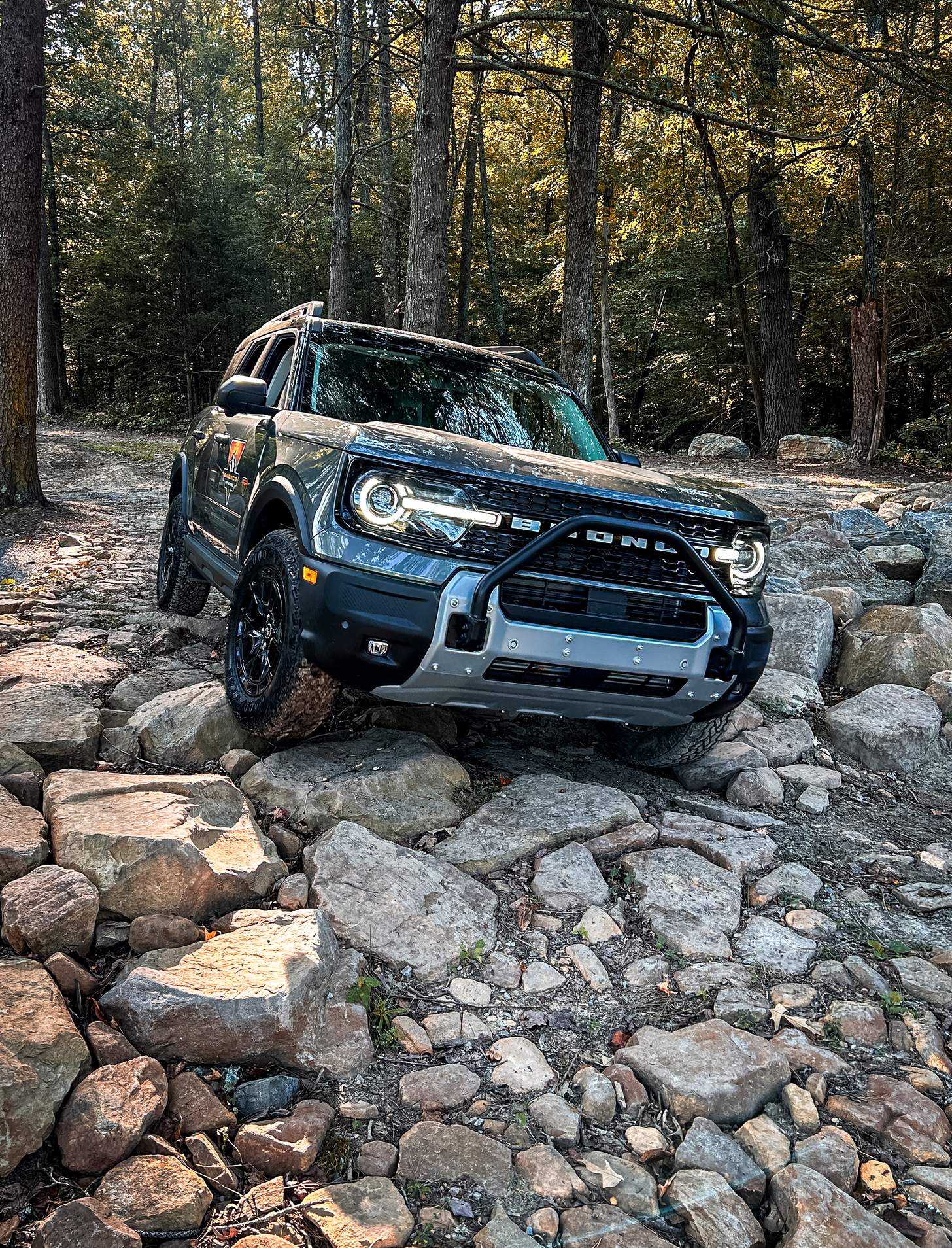 Ford Broncos driving off road