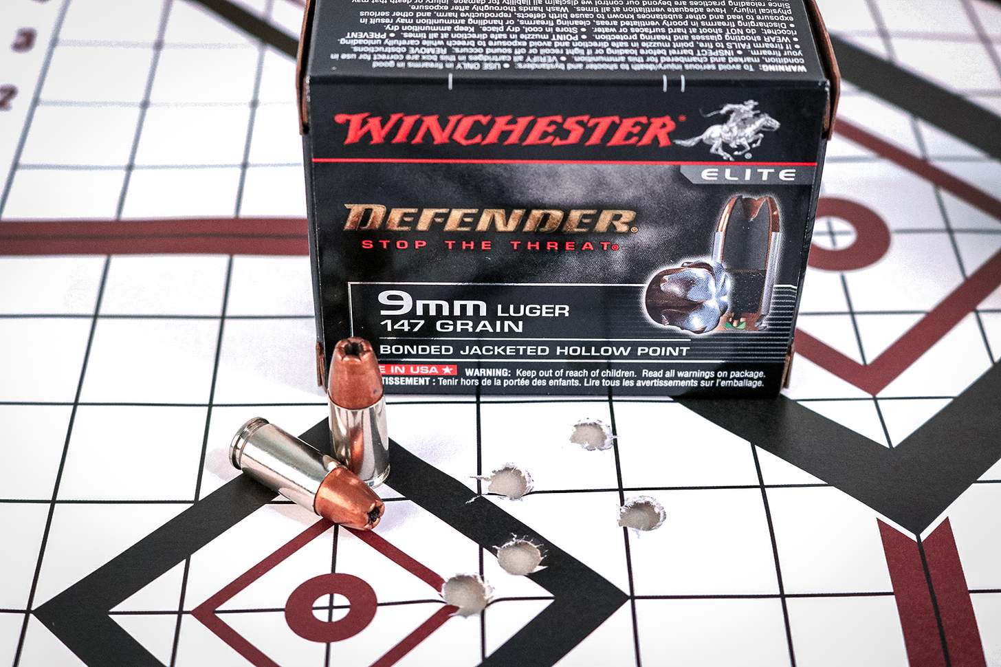 winchester 9mm defender ammo on target