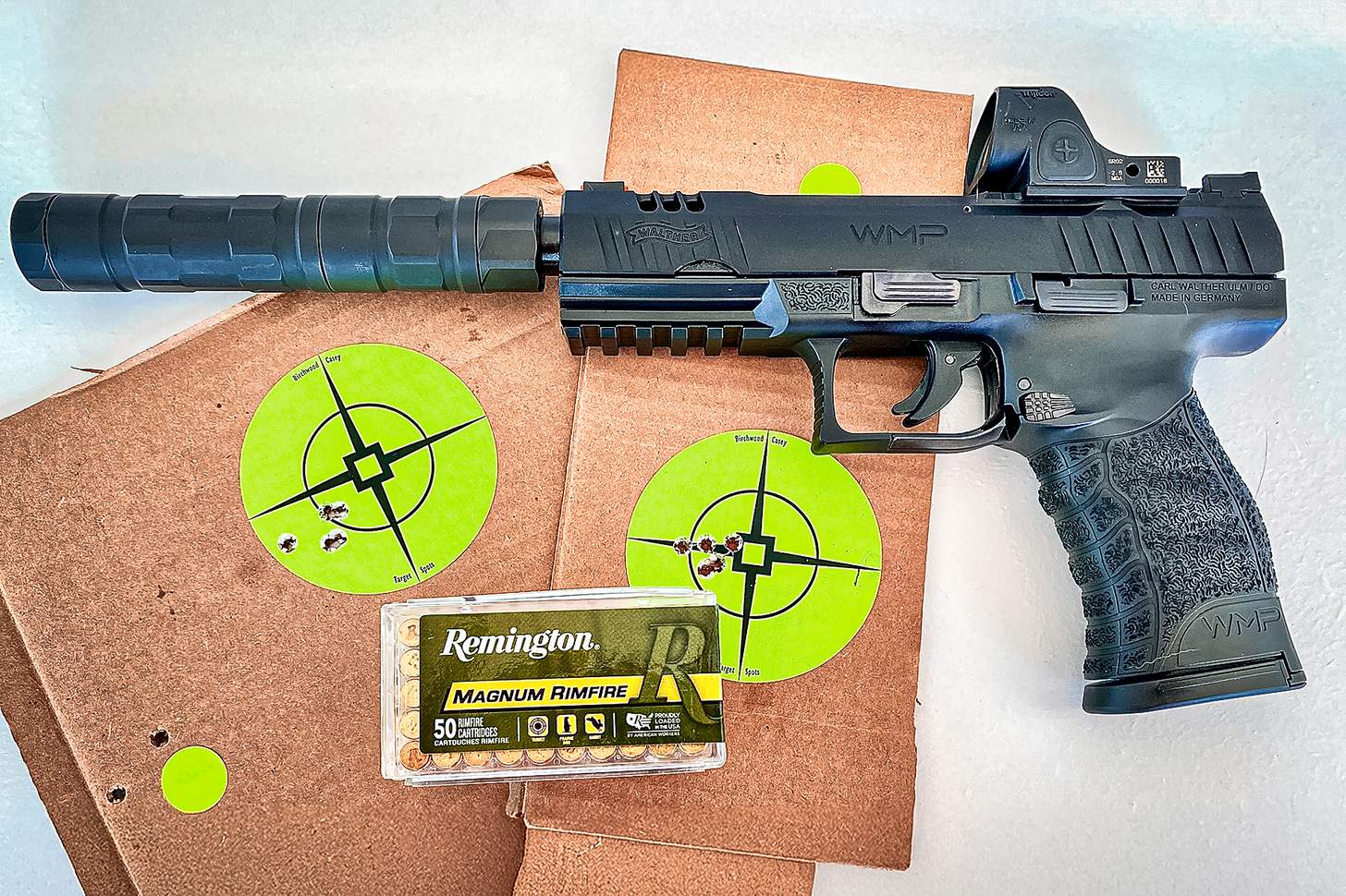 Walther WMP SD with targets and Remington ammo