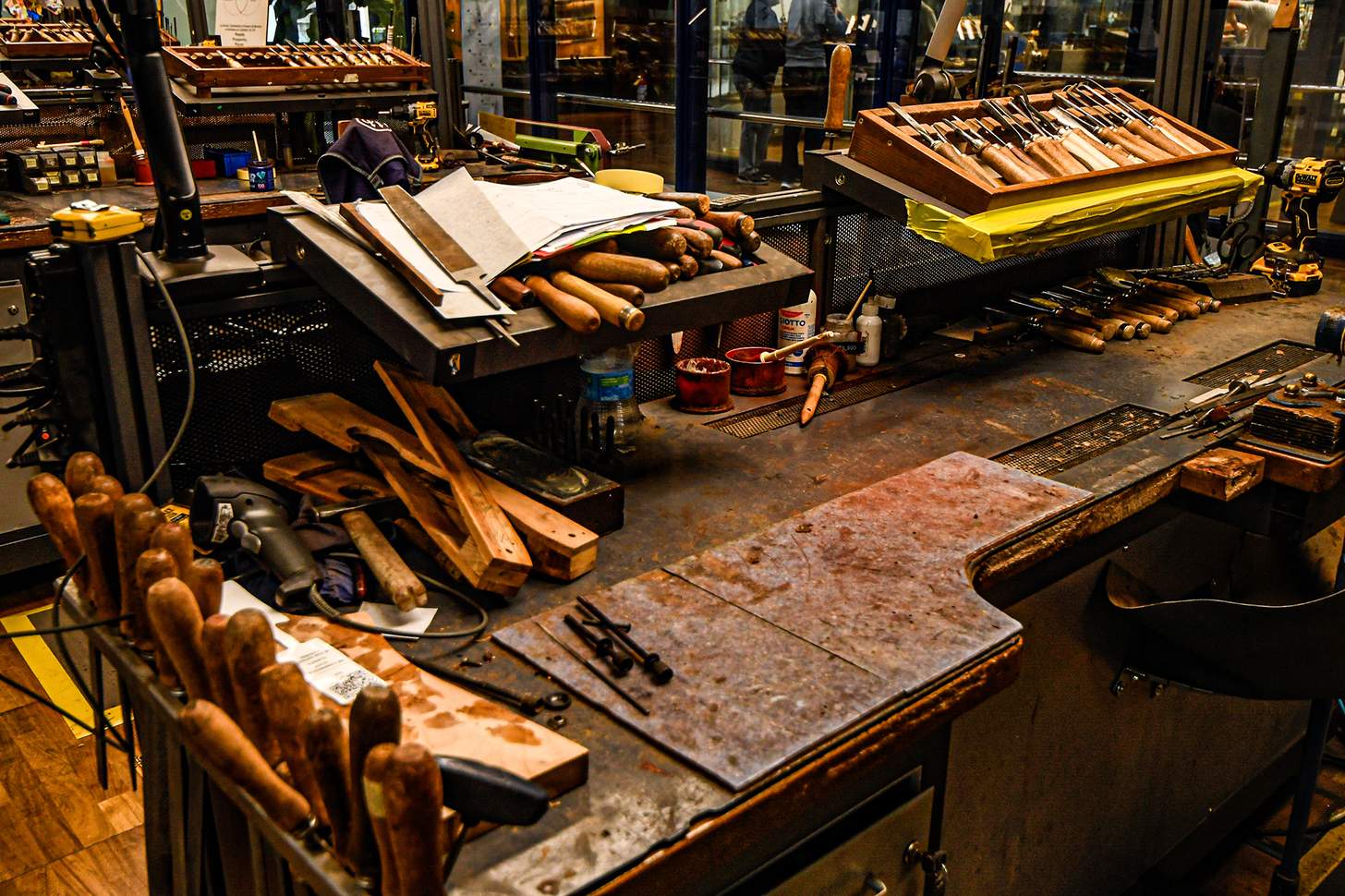 Beretta factory old hand tools and work table