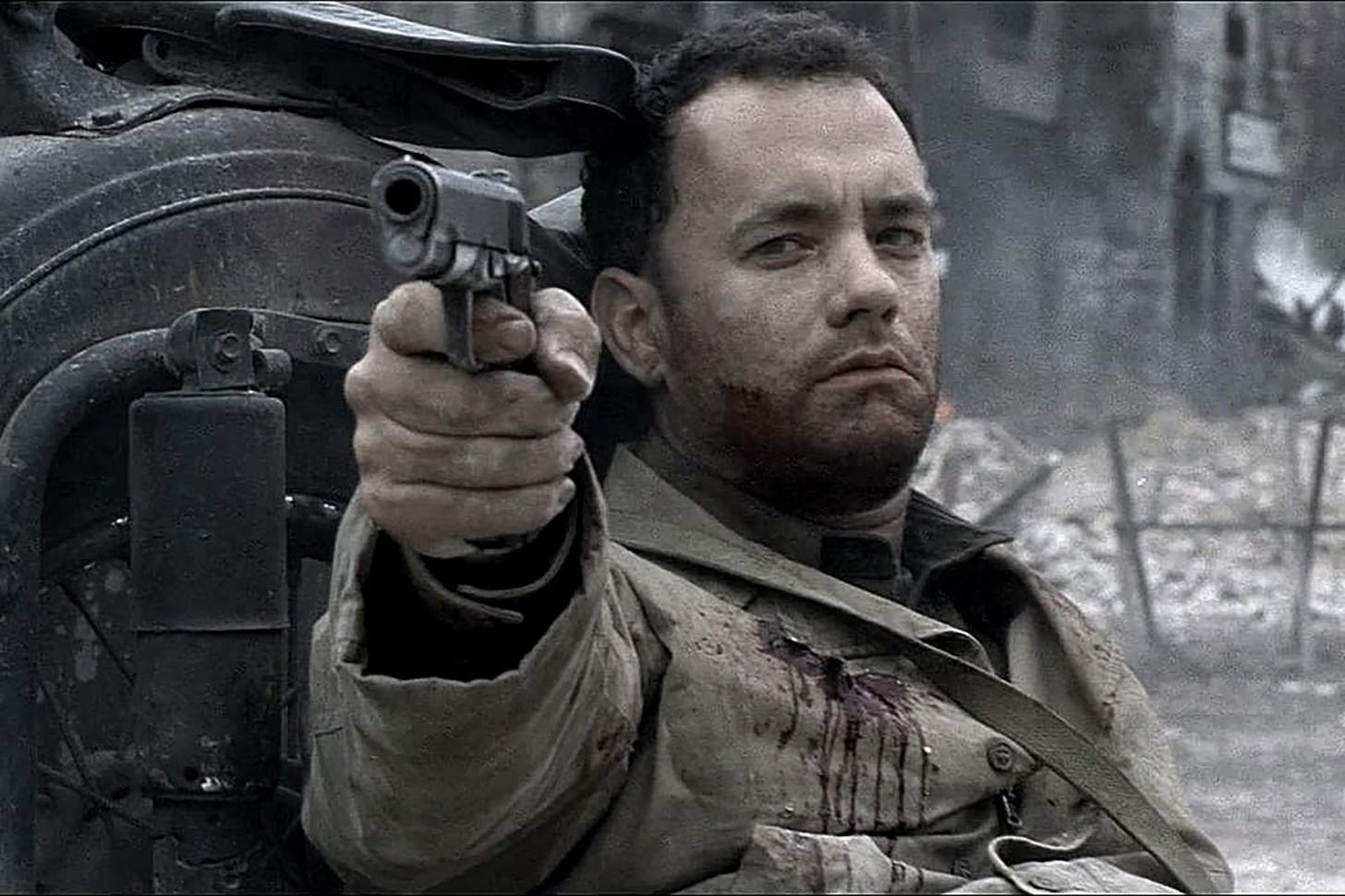 Capt. Miller firing his M1911 pistol in Saving Private Ryan