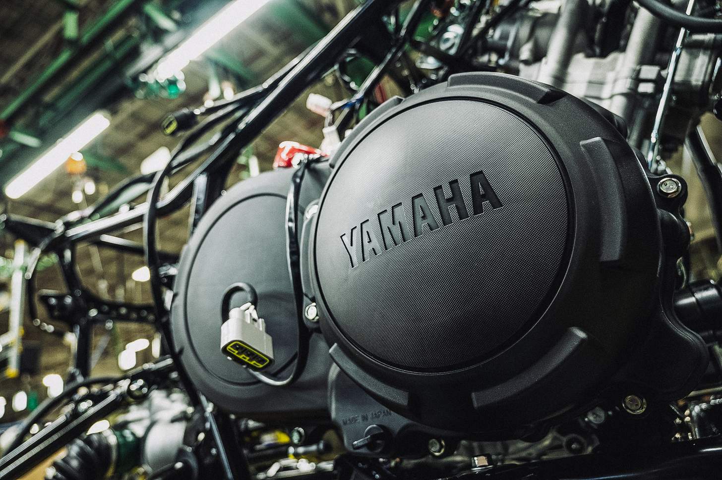Yamaha assembly line engine closeup
