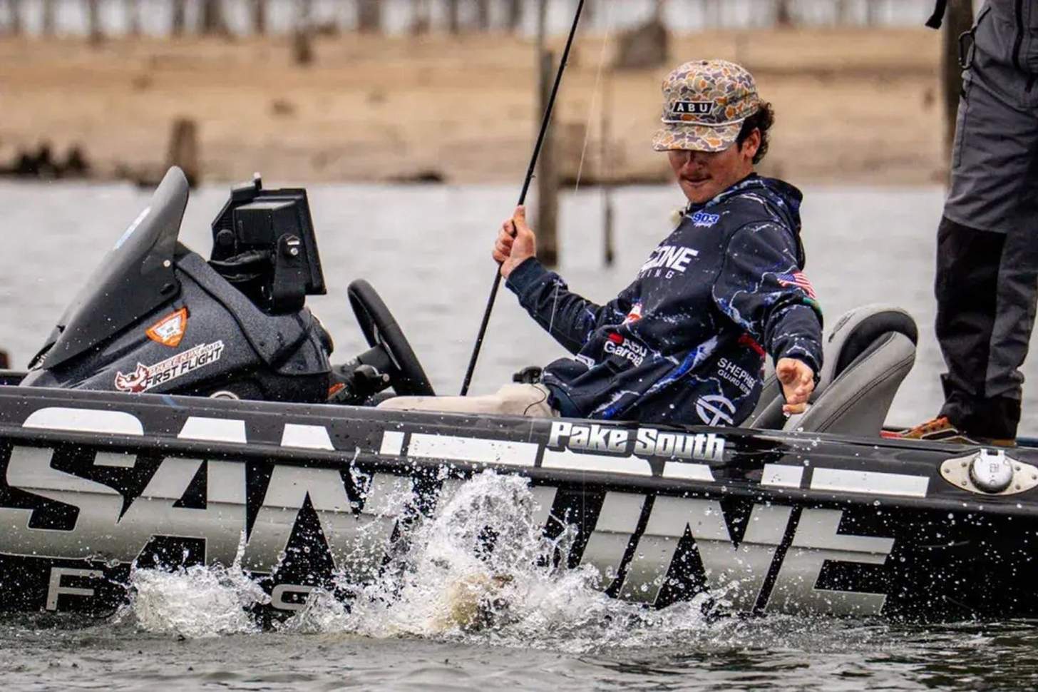 Pake South in his bass boat.