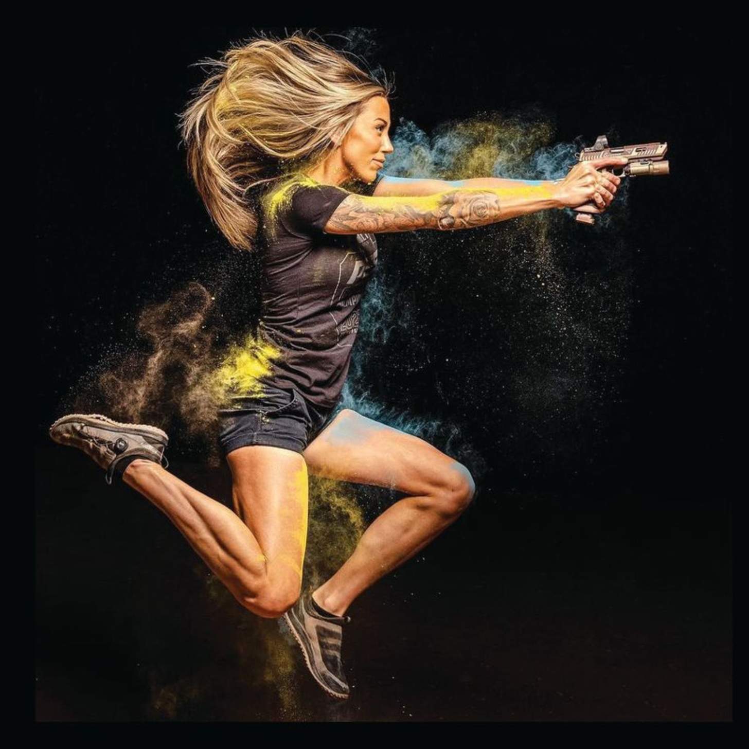 This remarkable photo of Jess Mauro shooting her Taran Tactical Sand Viper was shot in complete darkness somewhere in the Utah desert.