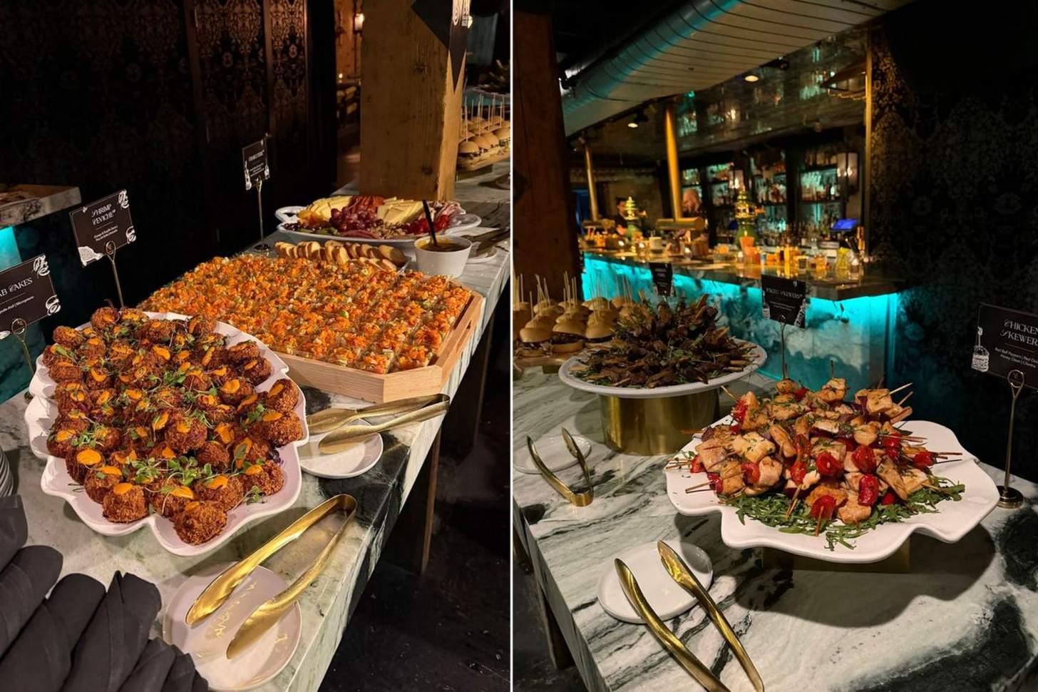 A lavish food spread at a VIP Party.