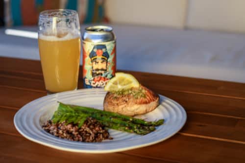 Artisan beer paired with seafood.
