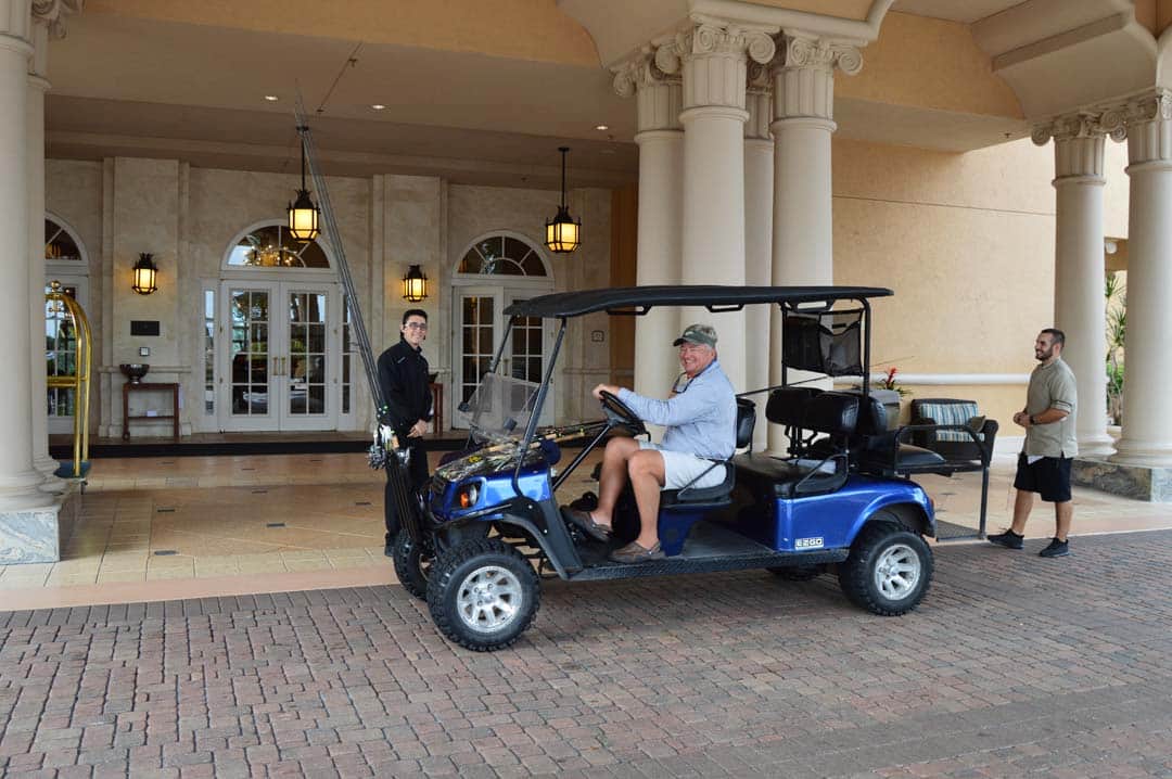 No fancy cars here. Guests fishing at the Ritz receive the first class treatment by the fine staff