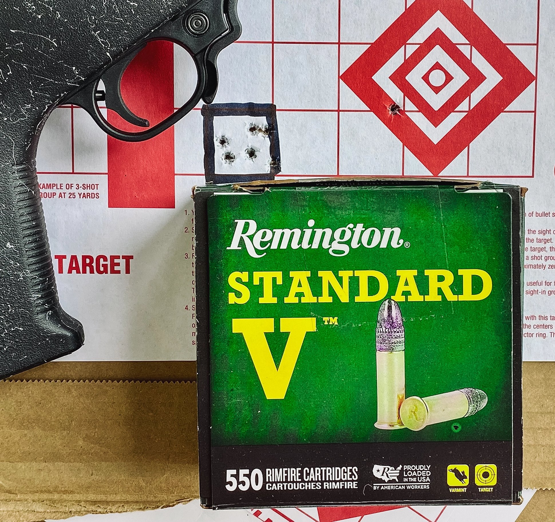 a box of remington standard V .22 LR ammunition