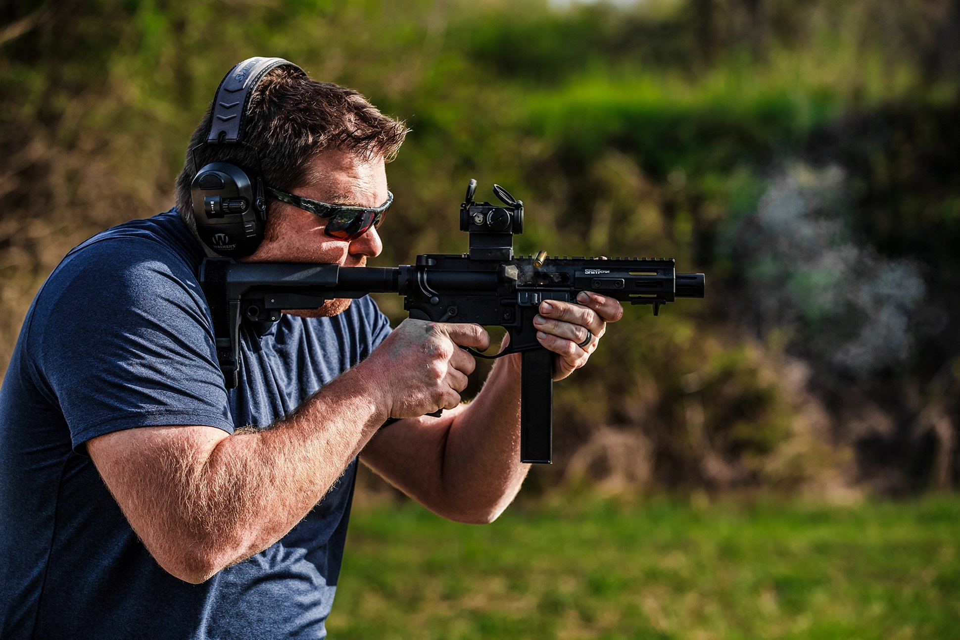 the Springfield Armory 9mm Saint Victor pistol being shot outdoors