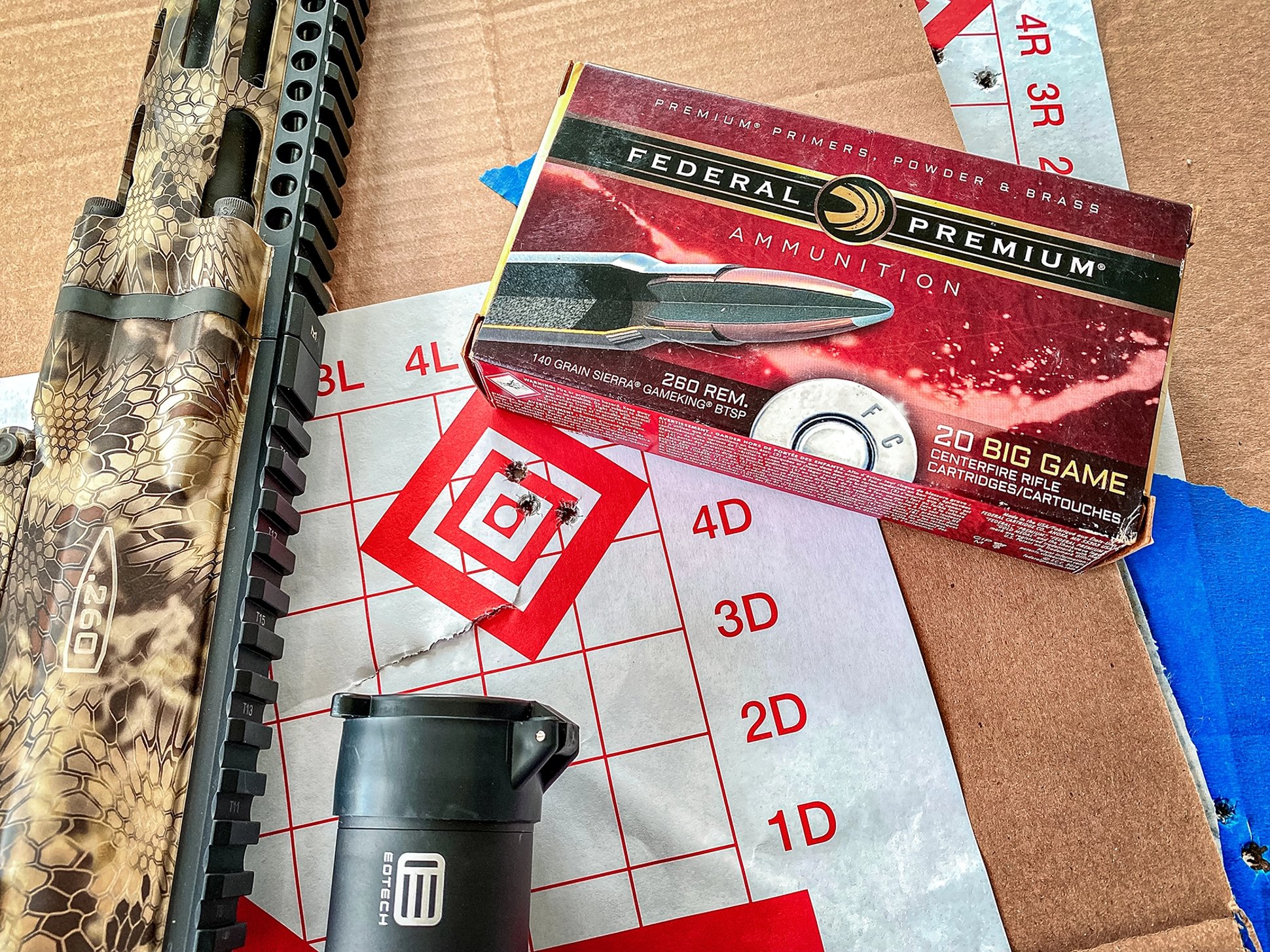 target with federal big game ammunition box in 260 remington