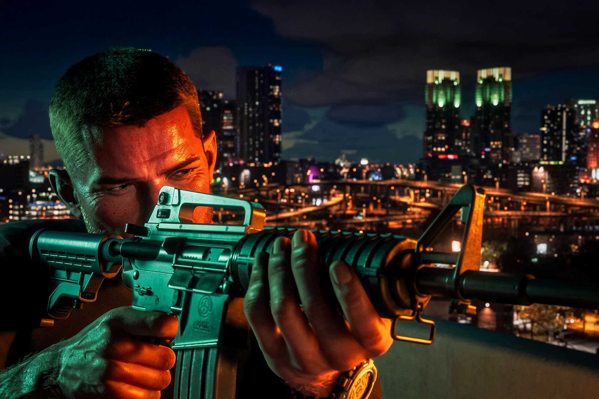 GTA VI character with an M4 carbine