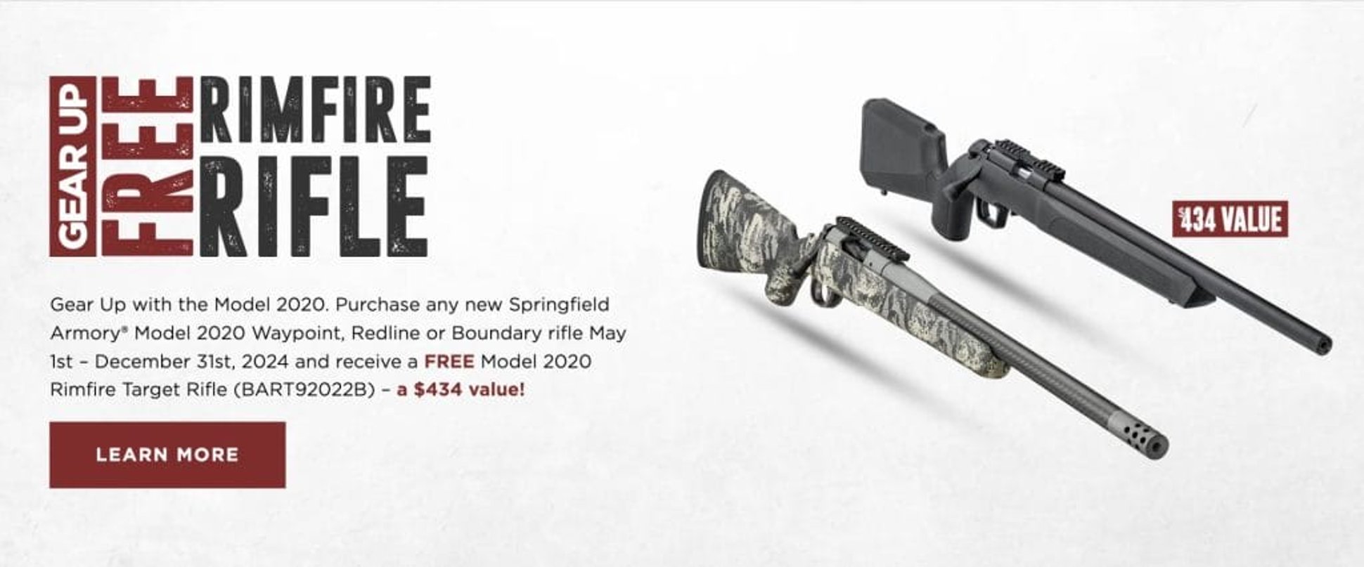 Springfield Armory will throw in a free Model 2020 Rimfire Target Rifle with the purchase of a Boundary, Redline or Waypoint rifle through the end of December 2024