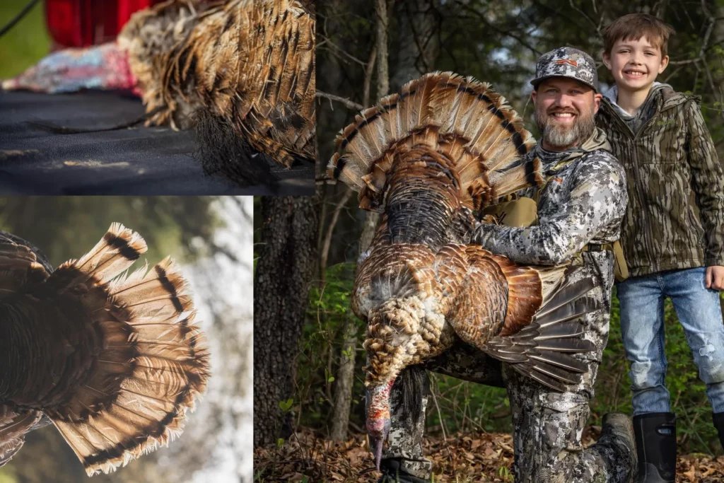 Dusty Altman with his son and his red-phase wild turkey