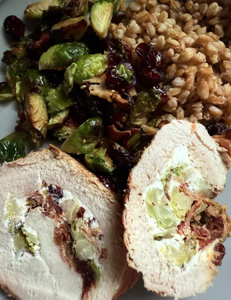 Wild Turkey Roulade with Brussels Sprouts, Bacon & Craisins