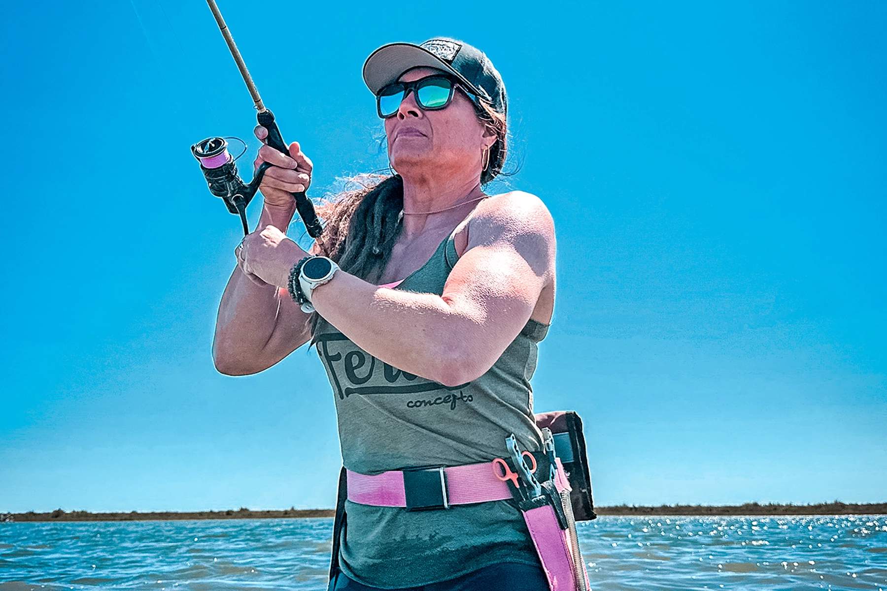 a woman surfishing