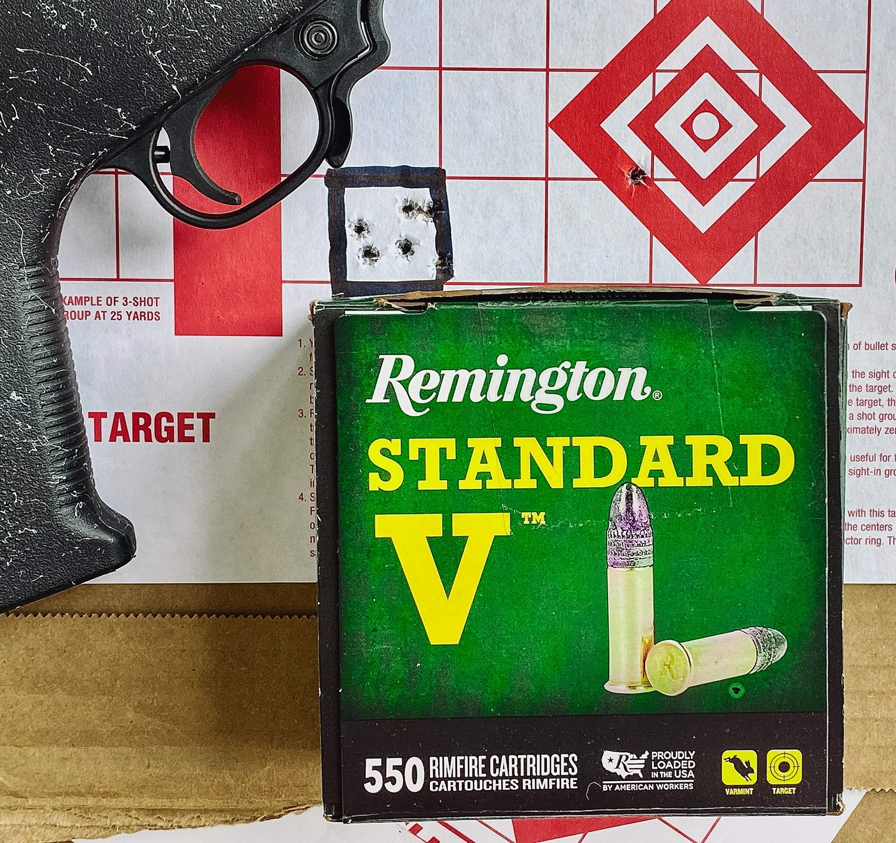 a box of remington standard V .22 LR ammunition