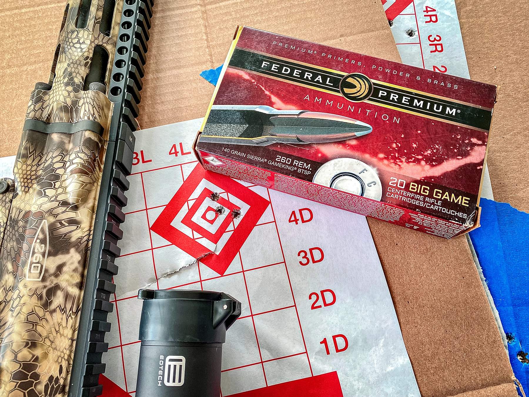 target with federal big game ammunition box in 260 remington