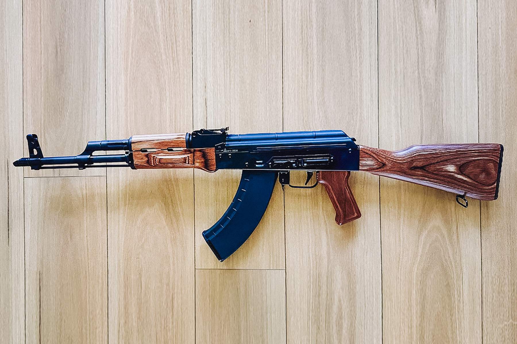 the Soviet Arms PSAK-47 GF5 Forged Classic Rifle from PSA on a wood floor