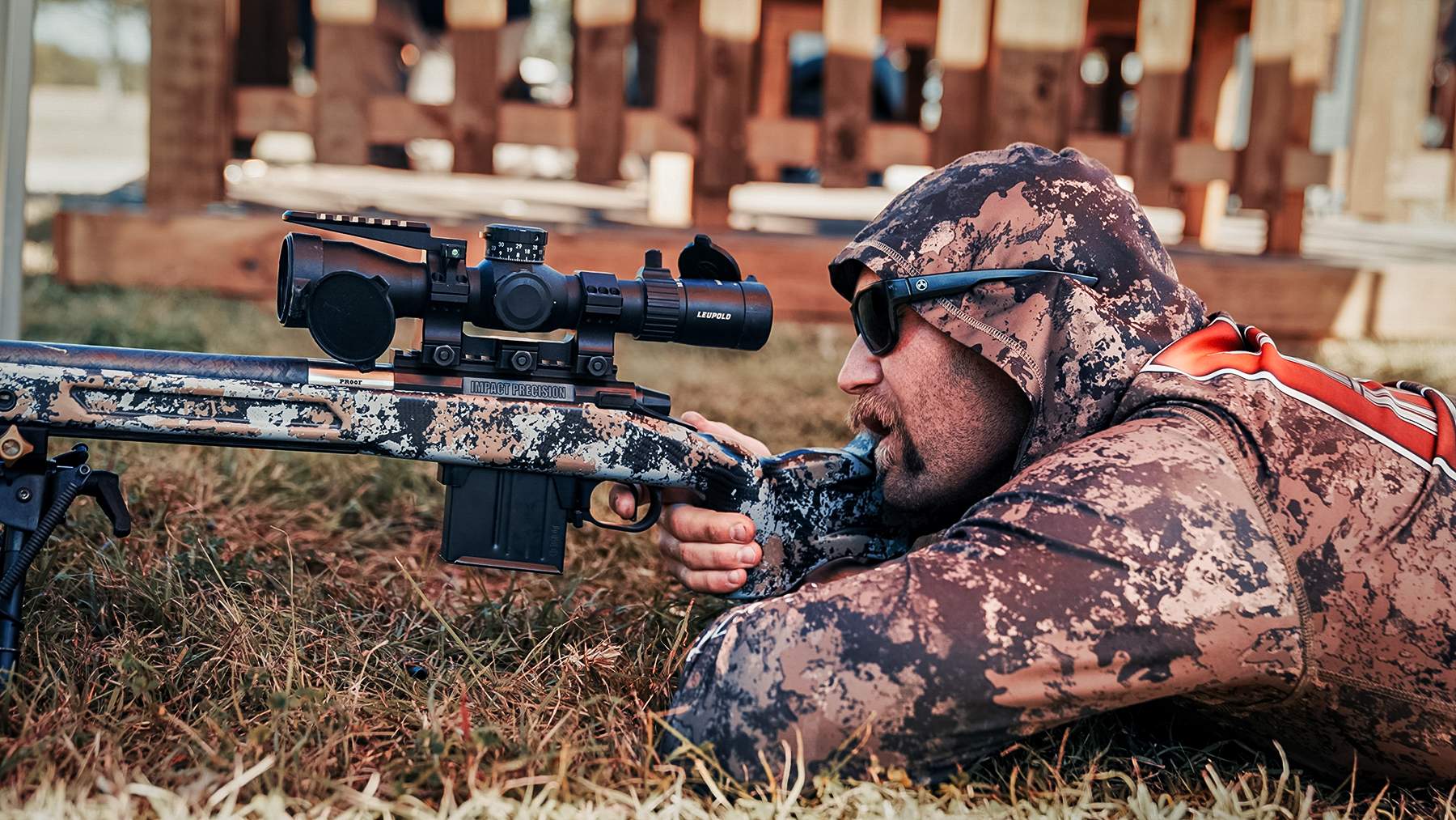 A bolt-action rifle built on an Impact Precision receiver with a Proof Research barrel chambered in .338 ARC. Hawt. 