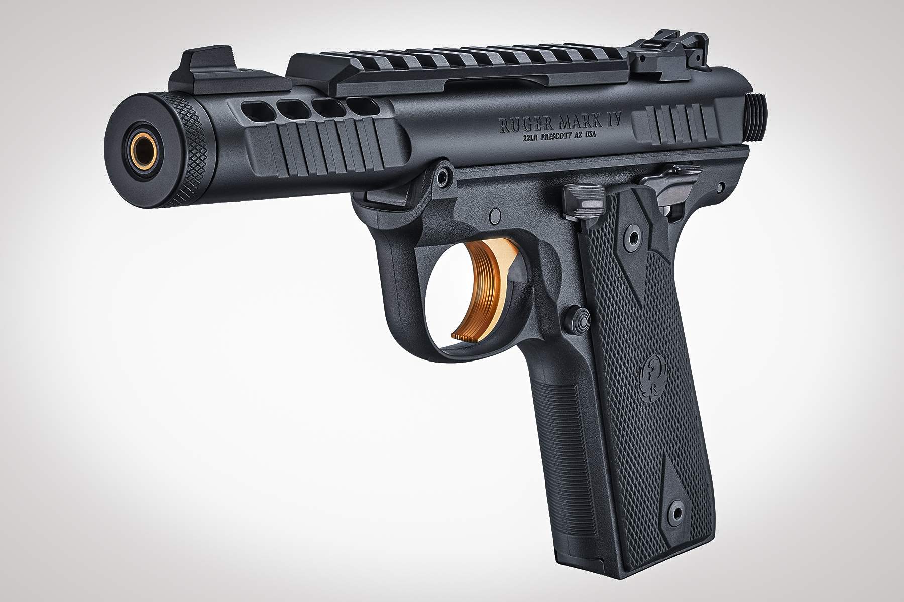 Ruger Mark IV 22/45 Lite black with gold trigger and barrel
