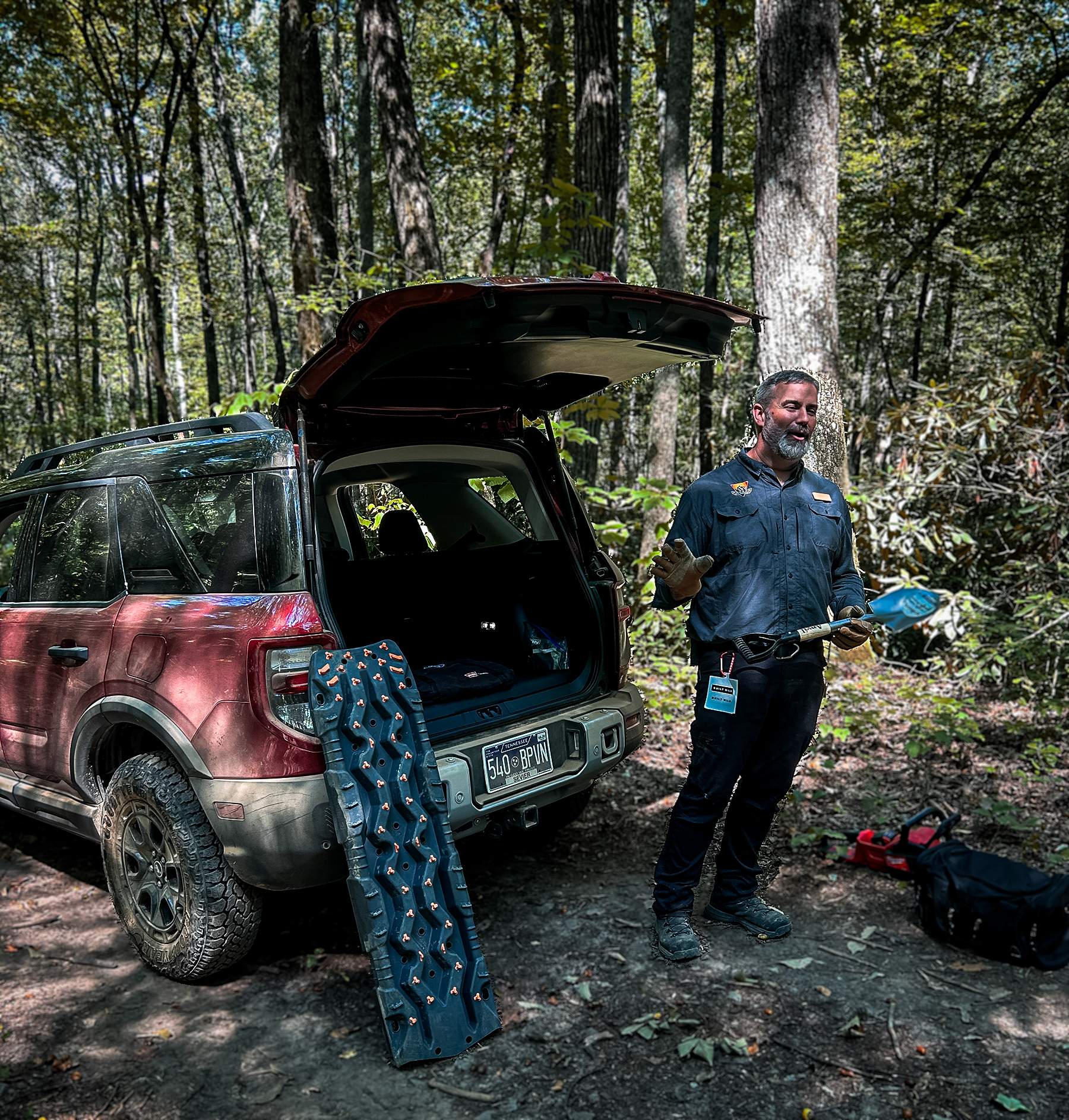 A Ford Off-Roadeo instructor teaches students about the tools and tactics for making off road recoveries.