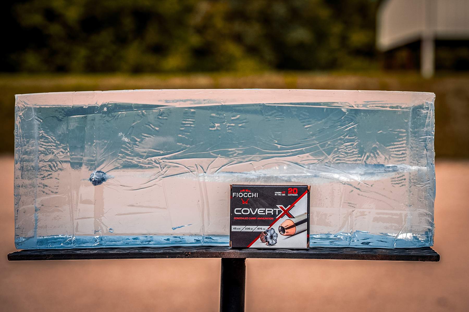 Fiocchi Covert X .380 ACP with bullet in ballistic gel