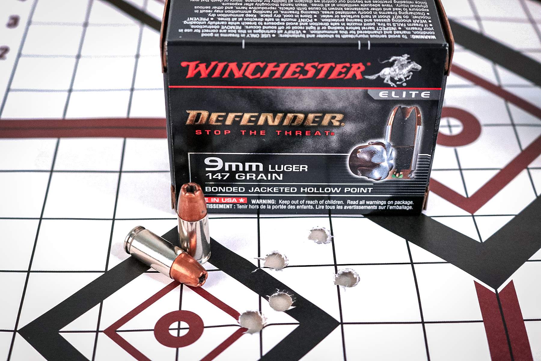 winchester 9mm defender ammo on target