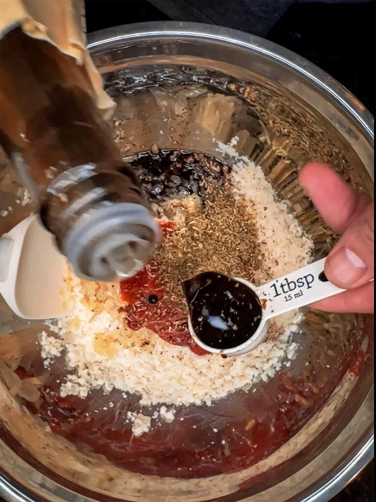 mixing up the breadcrumbs and seasoning