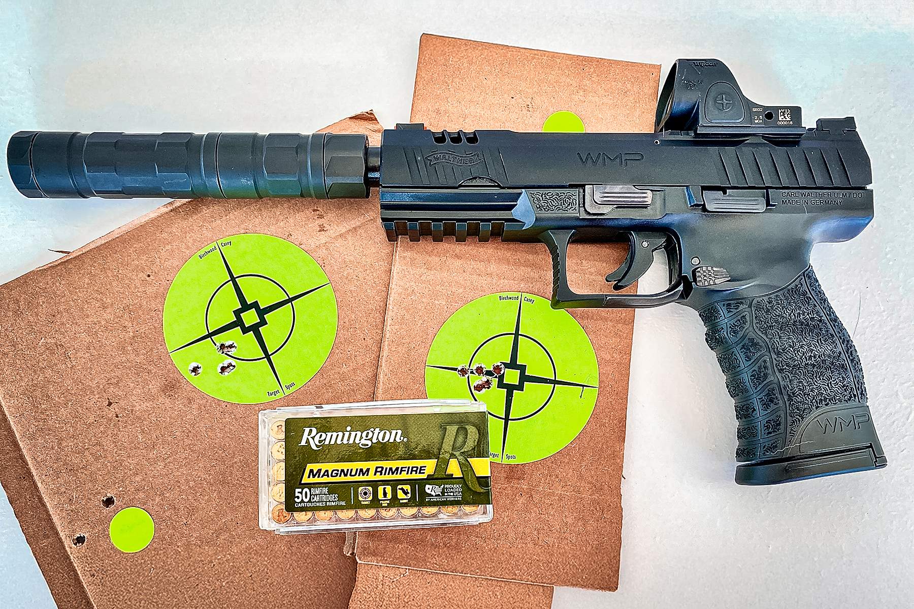 Walther WMP SD with targets and Remington ammo