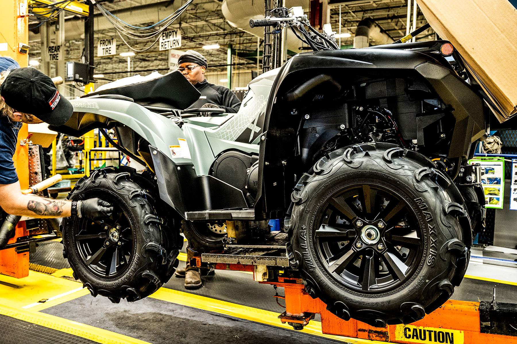 Yamaha assembly line tire and wheel installation